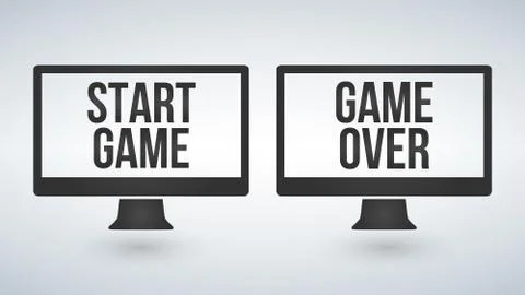 Isolated computer monitors or tv with Start or Game Over on the screen. Stock Illustration