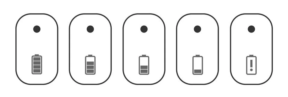 Isolated computer mouse set with a battery level charger. Computer mouse battery Stock Illustration