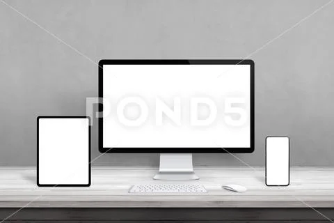 Isolated computer, tablet and smart phone display PSD Template