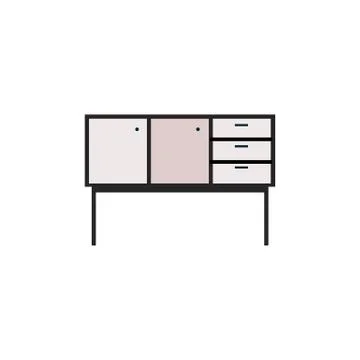 Isolated console table with cabinets and drawers - TV unit or storage cupboard Stock Illustration