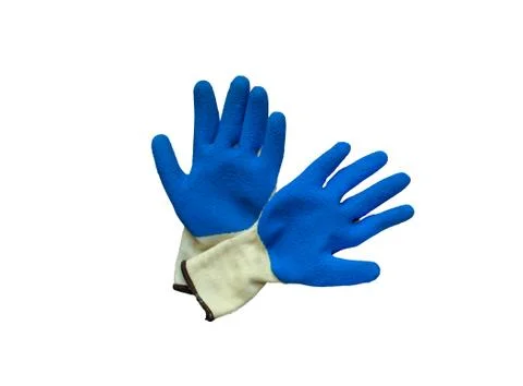Isolated construction rubberized protective gloves on a white background. Stock Photos