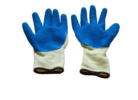 Isolated construction rubberized protective gloves on a white background. Stock Photos