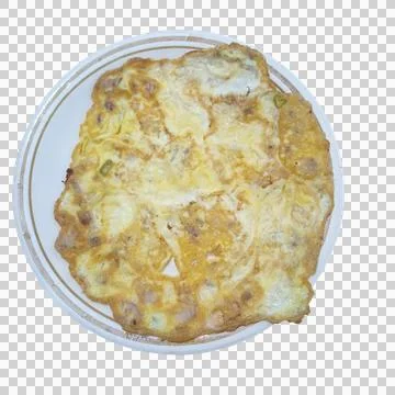 Isolated cooked egg omelette round plate white background breakfast menu 写真素材