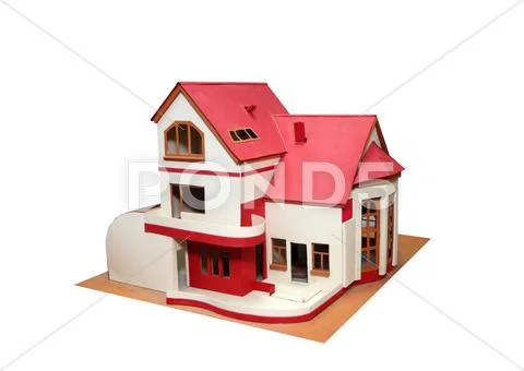 An isolated cottage mock up (scale model) on a white background Stock Photos