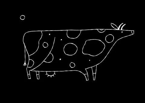 Isolated Cow on black Background Illustrazione stock