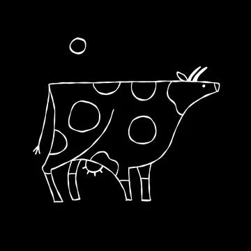 Isolated Cow on black Background Illustrazione stock