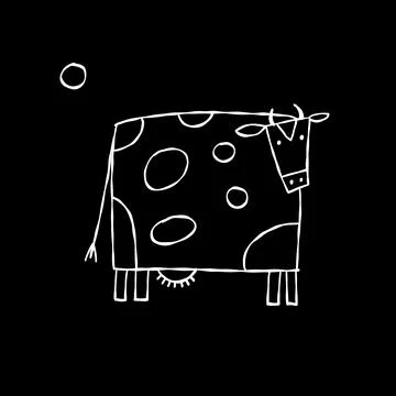 Isolated Cow on black Background Stock Illustration