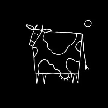 Isolated Cow on black Background Illustrazione stock