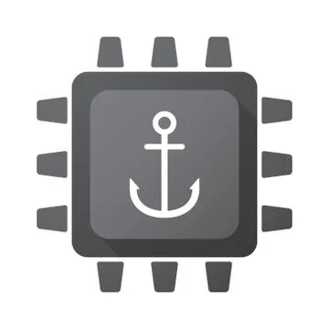 Isolated CPU chip icon with an anchor Stock Illustration