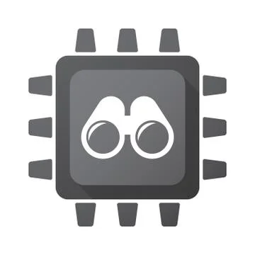 Isolated CPU chip icon with a binoculars Stock Illustration