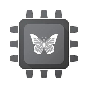 Isolated CPU chip icon with a butterfly 스톡 일러스트