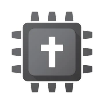 Isolated CPU chip icon with a christian cross Illustrazione stock