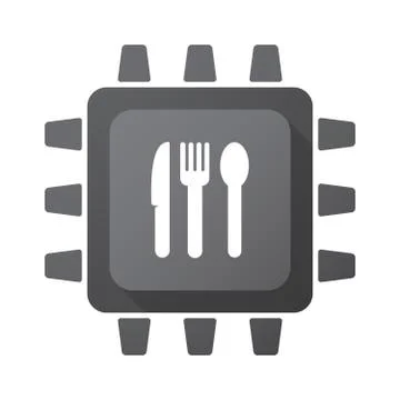 Isolated CPU chip icon with cutlery Illustrazione stock