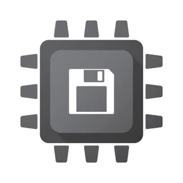 Isolated CPU chip icon with a floppy disk 스톡 일러스트