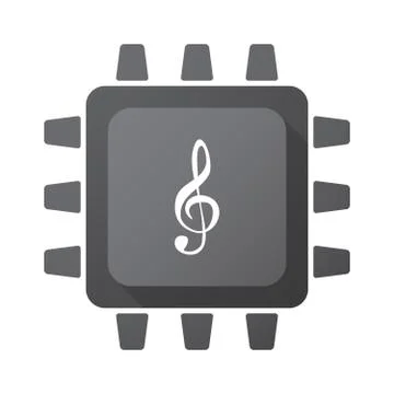 Isolated CPU chip icon with a g clef Stock Illustration