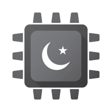 Isolated CPU chip icon with an islam sign Stock Illustration