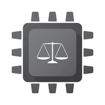 Isolated CPU chip icon with a justice weight scale sign イラスト素材