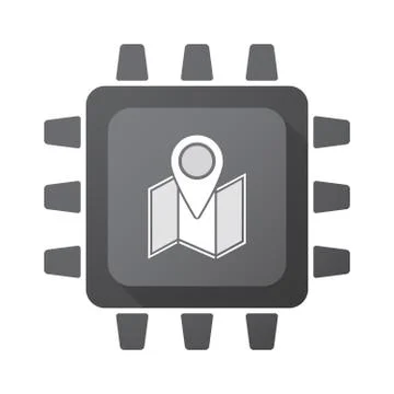 Isolated CPU chip icon with a map Illustrazione stock