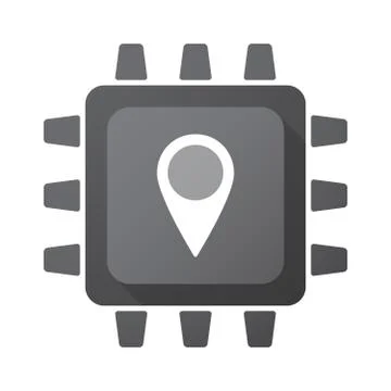 Isolated CPU chip icon with a map mark Ilustración de archivo