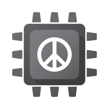 Isolated CPU chip icon with a peace sign Stock Illustration