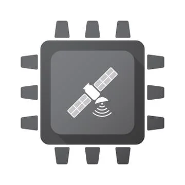 Isolated CPU chip icon with a satellite Stock Illustration