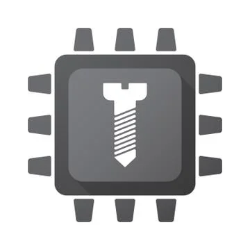 Isolated CPU chip icon with a screw Stock Illustration