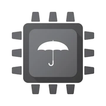 Isolated CPU chip icon with an umbrella Stock Illustration