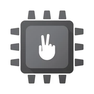 Isolated CPU chip icon with a victory hand Illustrazione stock