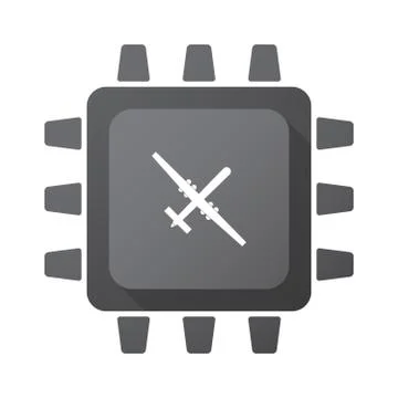 Isolated CPU chip icon with a war drone Illustrazione stock
