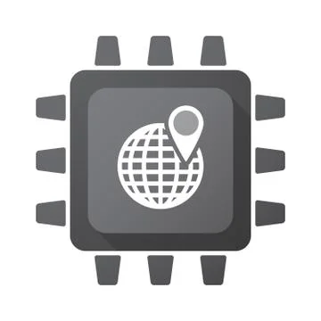 Isolated CPU chip icon with a world globe 스톡 일러스트