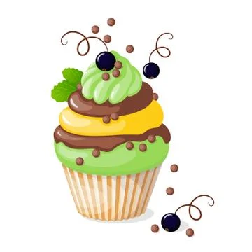 Isolated cupcake with black currant Stock Illustration