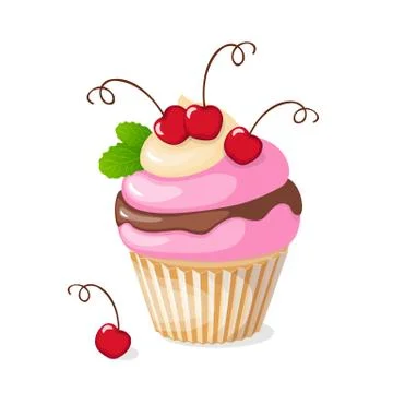 Isolated cupcake with cherry Stock Illustration