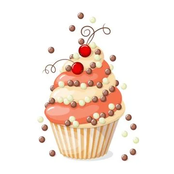 Isolated cupcake with red currant Stock Illustration
