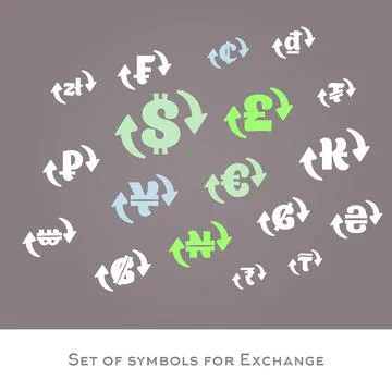 Isolated currency exchange signs vector set. International money symbols. Stock Illustration
