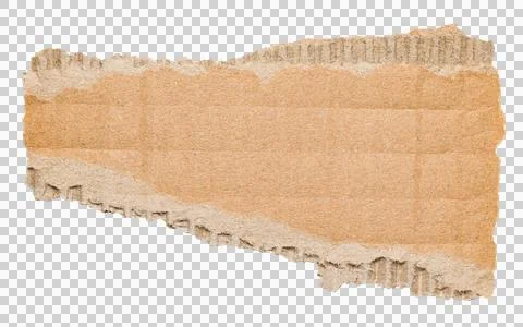 Isolated cut out torn piece of brown corrugated cardboard paper Stock Photos