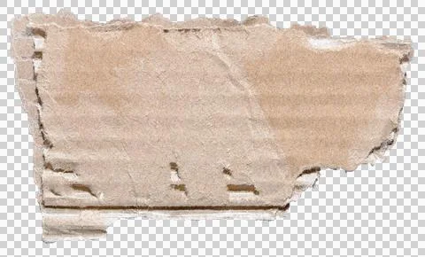 Isolated cut out torn piece of brown corrugated cardboard paper png Stock Photos