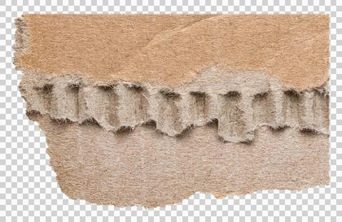 Isolated cut out torn piece of brown corrugated cardboard paper png Stock Photos