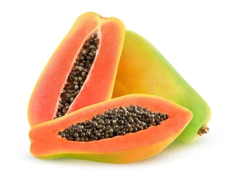 Isolated cut papayas Stock Photos