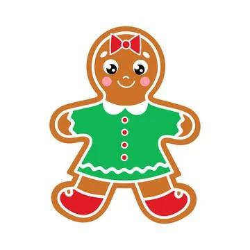 Isolated cute cartoon flat gingerbread girl Stock Illustration