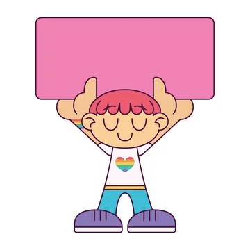 Isolated cute chibi character holding an empty poster Vector Stock Illustration
