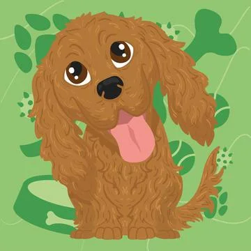 Isolated cute cocker spaniel dog character on a pet toys background Vector Stock Illustration