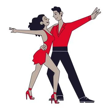 Isolated cute couple dancer characters dancing to salsa music concept Vector Ilustração Stock
