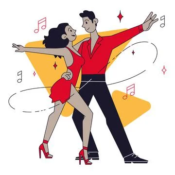 Isolated cute couple dancer characters dancing to salsa music concept Vector Ilustração Stock