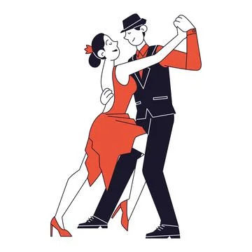 Isolated cute couple dancing to tango music concept Vector Ilustração Stock