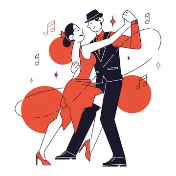 Isolated cute couple dancing to tango music concept Vector Ilustração Stock