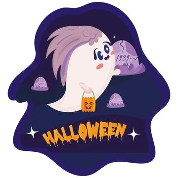 Isolated cute ghost on emo costume Halloween poster Vector Stock Illustration