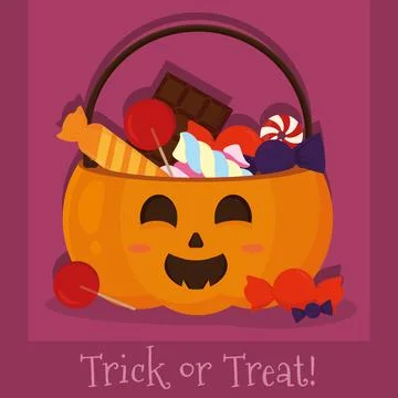 Isolated cute jack o lantern with candies Happy halloween Vector Illustrazione stock