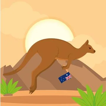 Isolated cute kangaroo holding a flag of australia Vector Stock Illustration