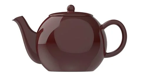 Isolated cute red teapot ceramic for tea time 3d illustration render beverage Stock Illustration