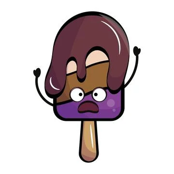 Isolated cute scared chocolate popsicle cartoon character Vector Stock Illustration